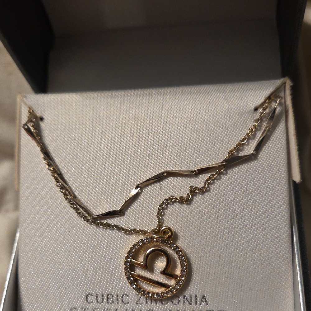 Gold Libra Pendant Necklace with Cubic Zirconia